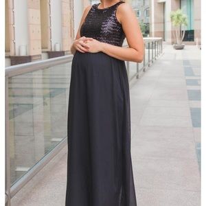 PINKBLUSH Maternity Dress, Top Sequins Black Large